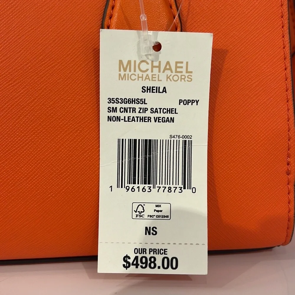 MICHAEL KORS SHEILA SMALL CENTER ZIP SATCHEL/CROSSBODY POPPY COLOR NWT